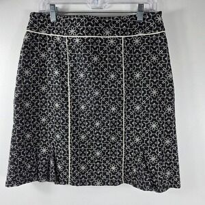 John Paul Richard Women's‎ Black Embroidered Floral A-Line Skirt Size 12